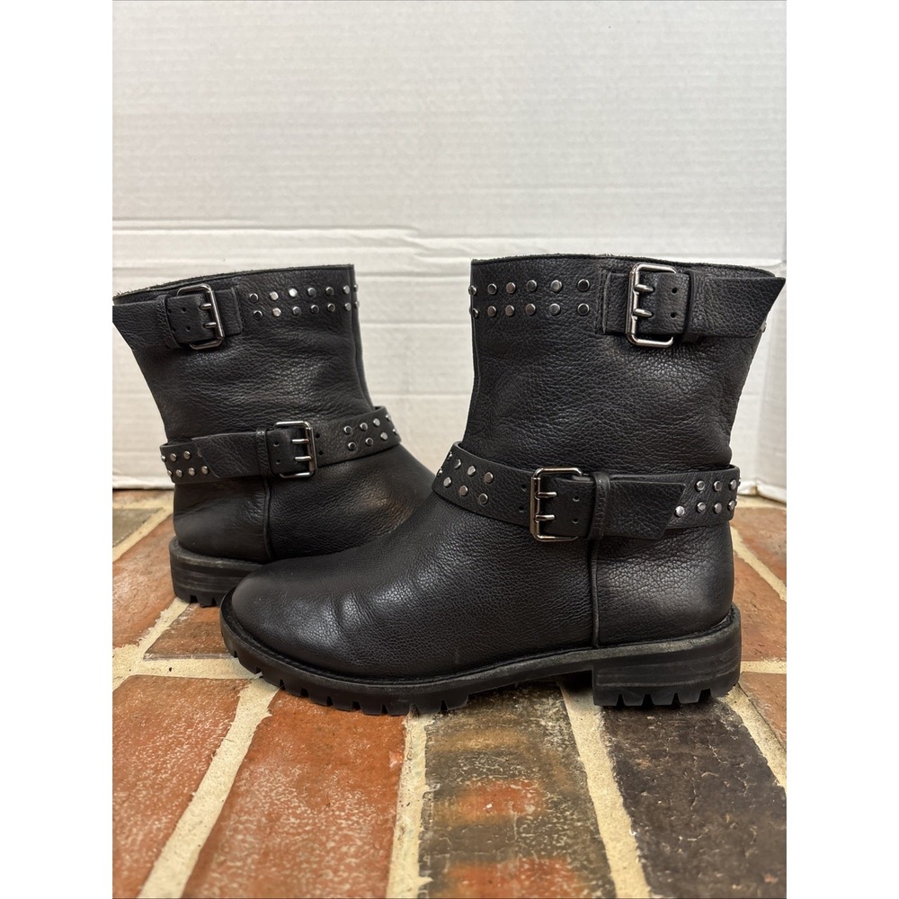 Gianni Bini Black Studded Ankle Boots Size 7m Women Combat Biker Buckle Grunge